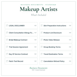 Makeup Artists — Business Documents — Standard, PDF with fillable header what's included preview