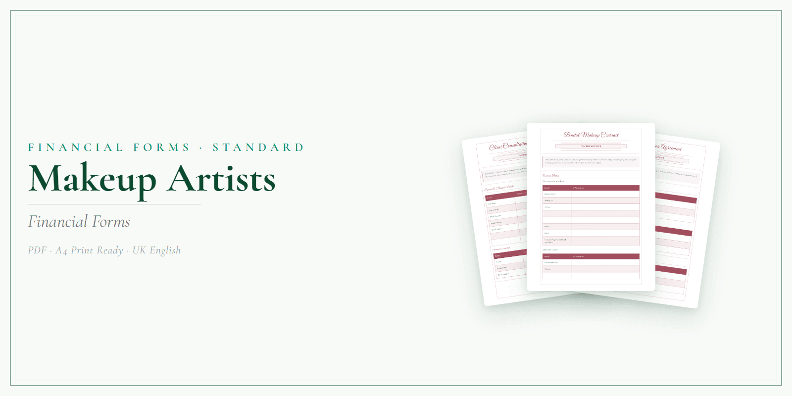 Makeup Artists — Financial Forms Bundle — Standard, PDF with fillable header product overview