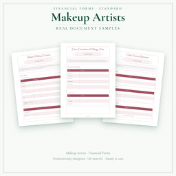 Makeup Artists — Financial Forms Bundle — Standard, PDF with fillable header sample pages