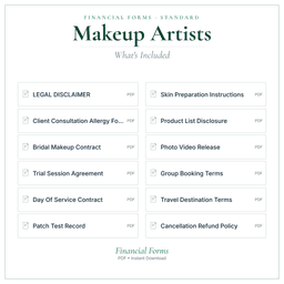 Makeup Artists — Financial Forms Bundle — Standard, PDF with fillable header what's included preview