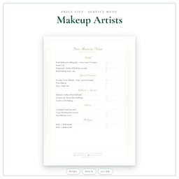 Makeup Artists — Price List & Service Menu, PDF product preview