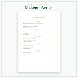 Makeup Artists — Price List & Service Menu, PDF sample pages