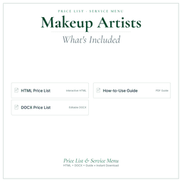 Makeup Artists — Price List & Service Menu, PDF what's included preview