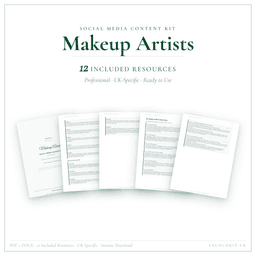Makeup Artists — Social Media Content Kit, PDF and editable DOCX product preview