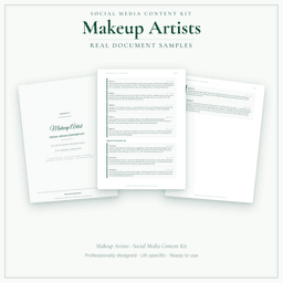 Makeup Artists — Social Media Content Kit, PDF and editable DOCX sample pages