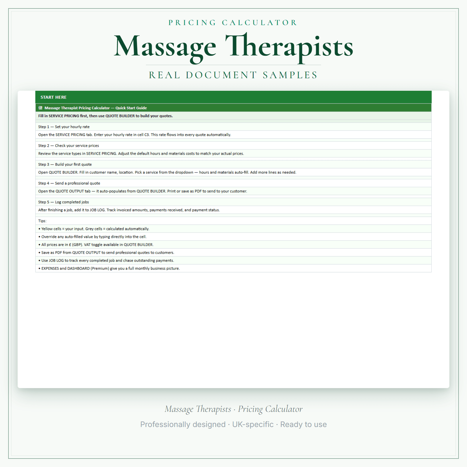 Pricing Calculator — Premium — sample document pages