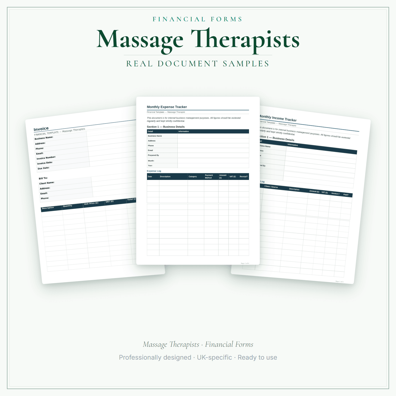 Financial Forms Bundle — Standard — sample document pages