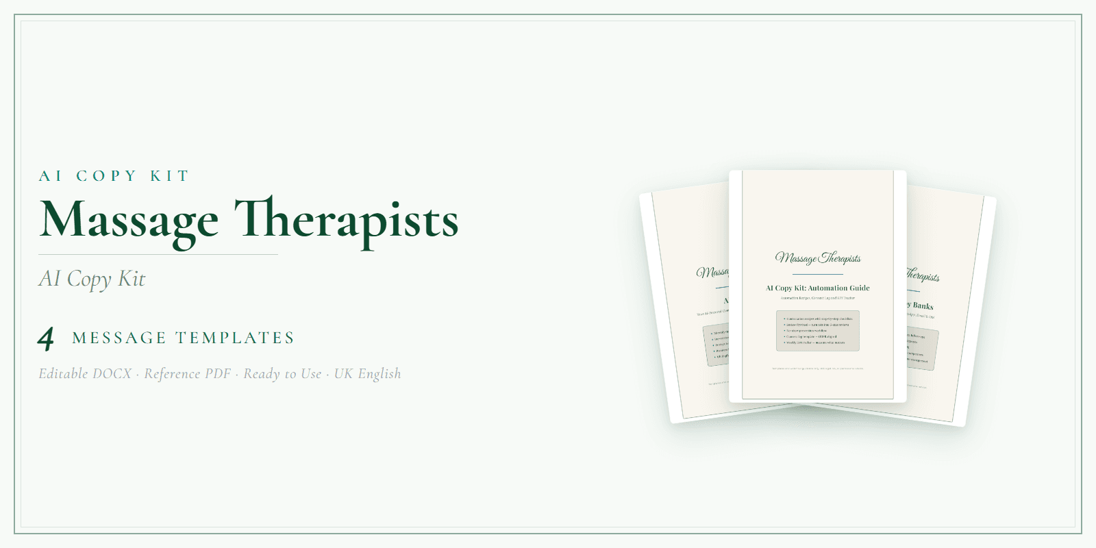 Massage Therapists — AI Copy Kit, PDF and editable DOCX product overview