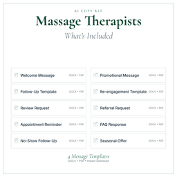 Massage Therapists — AI Copy Kit, PDF and editable DOCX what's included preview