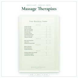 Massage Therapists — Price List & Service Menu, PDF product preview