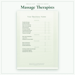 Massage Therapists — Price List & Service Menu, PDF sample pages