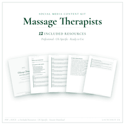 Massage Therapists — Social Media Content Kit, PDF and editable DOCX product preview