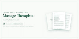 Massage Therapists — Social Media Content Kit, PDF and editable DOCX product overview