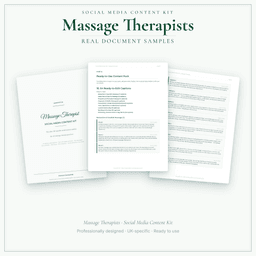 Massage Therapists — Social Media Content Kit, PDF and editable DOCX sample pages