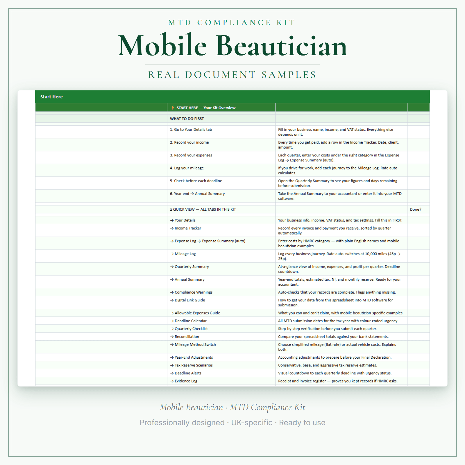 MTD Compliance Kit — Premium — sample document pages