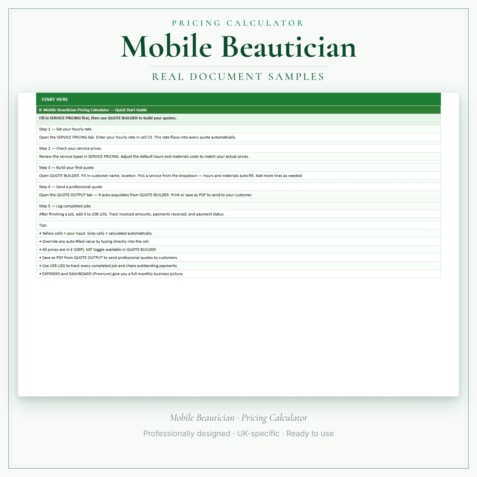 Pricing Calculator — Premium — sample document pages