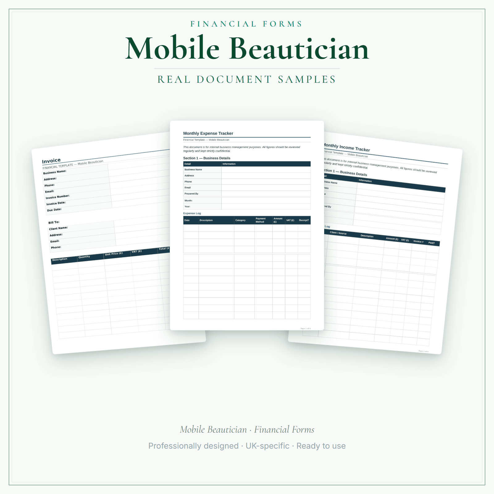 Financial Forms Bundle — Standard — sample document pages