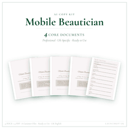 Mobile Beautician — AI Copy Kit, PDF and editable DOCX product preview