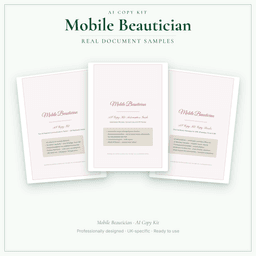 Mobile Beautician — AI Copy Kit, PDF and editable DOCX sample pages