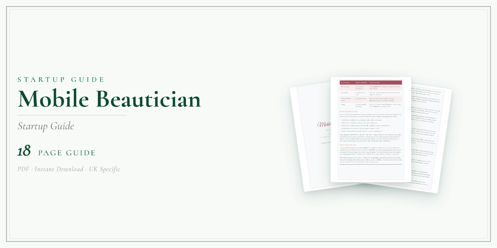 Mobile Beautician — Startup Guide, PDF guide product overview