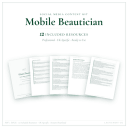 Mobile Beautician — Social Media Content Kit, PDF and editable DOCX product preview