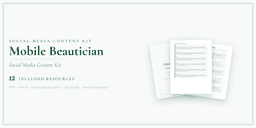 Mobile Beautician — Social Media Content Kit, PDF and editable DOCX product overview