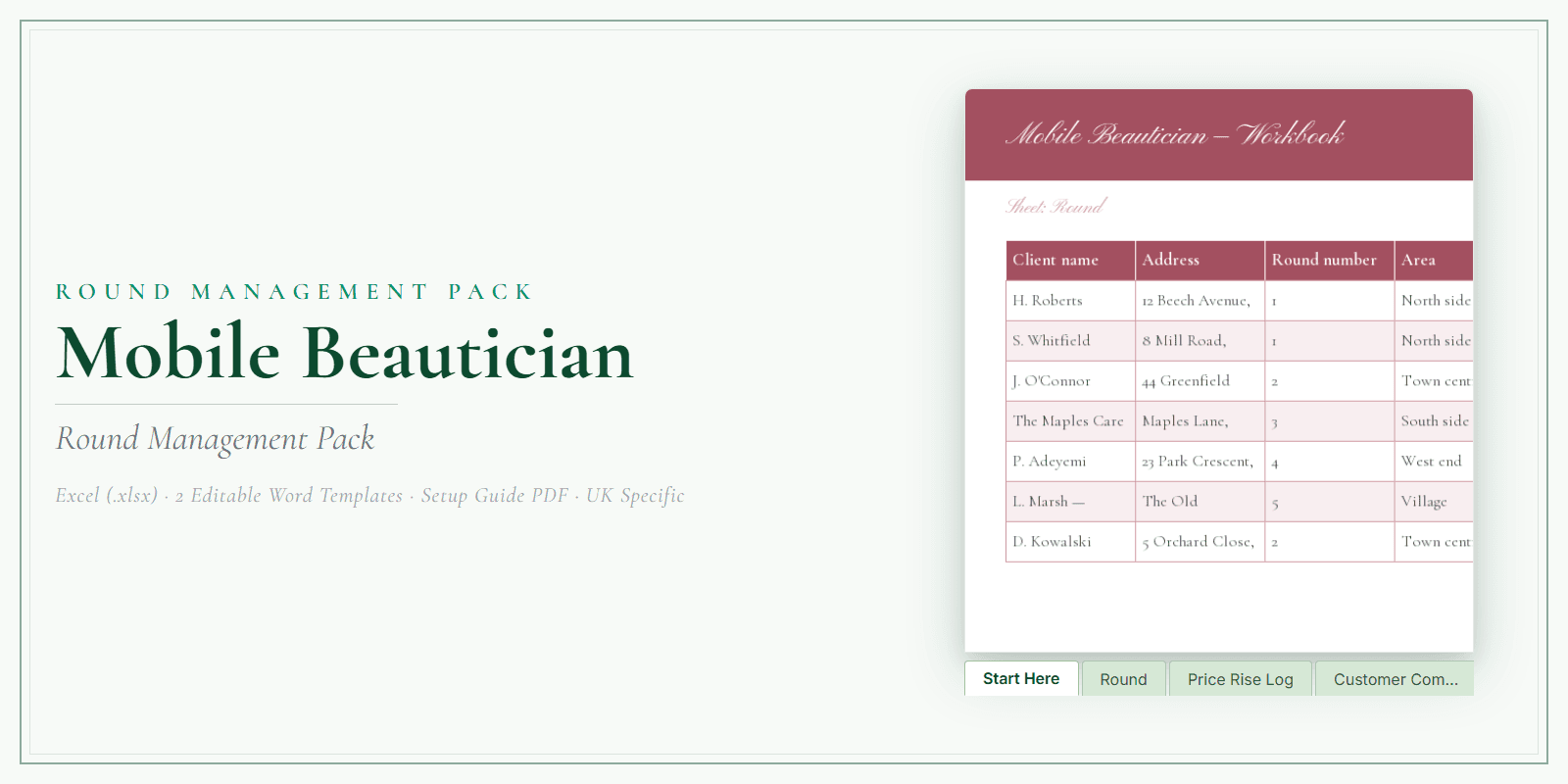 Mobile Beautician — Round Management Pack, PDF product overview