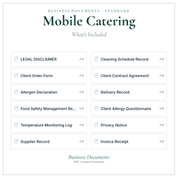 Mobile Catering — Business Documents — Standard, PDF with fillable header what's included preview
