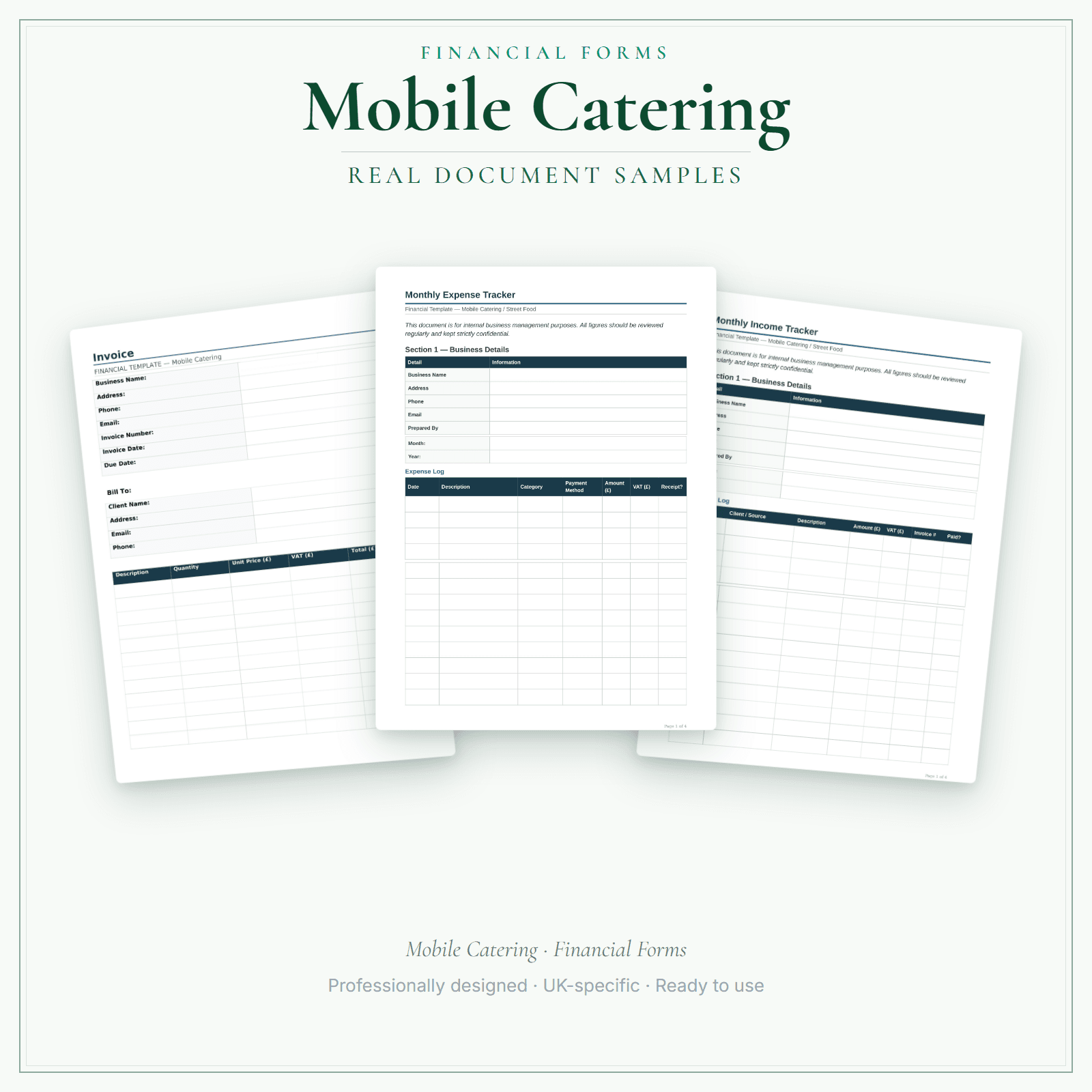 Financial Forms Bundle — Premium — sample document pages