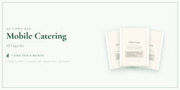 Mobile Catering — AI Copy Kit, PDF and editable DOCX product overview