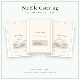 Mobile Catering — AI Copy Kit, PDF and editable DOCX sample pages
