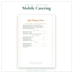 Mobile Catering — Price List & Service Menu, PDF product preview