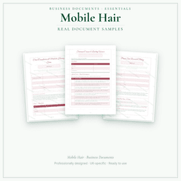Mobile Hair — Business Documents — Essential, PDF with fillable header preview pages