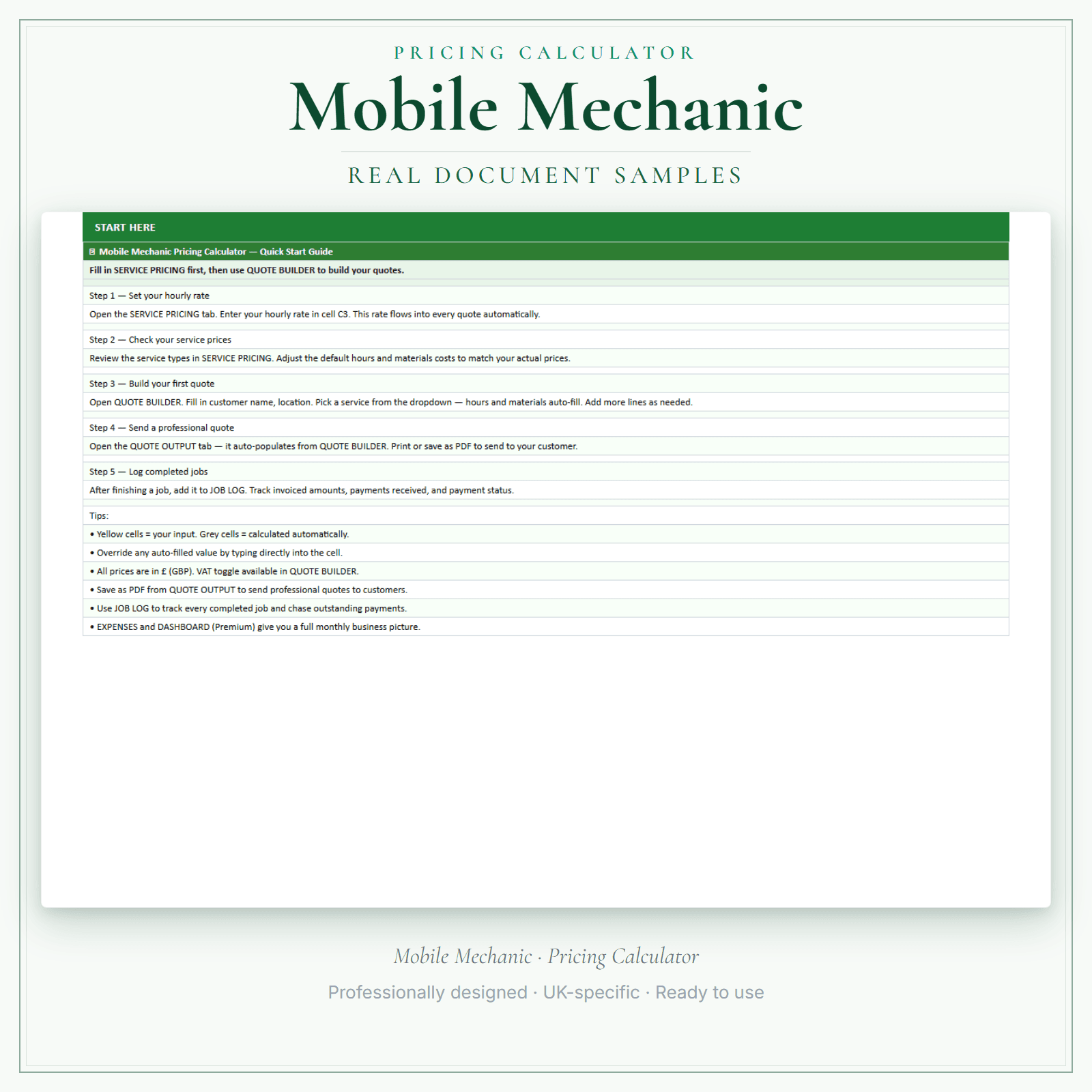 Pricing Calculator — Premium — sample document pages