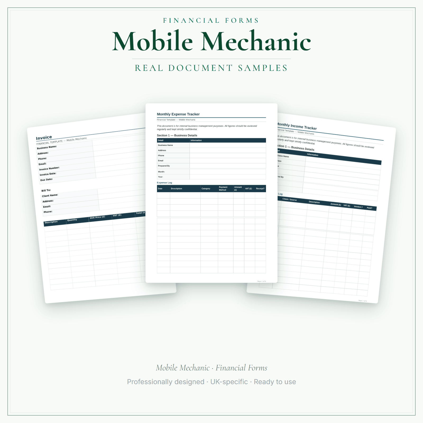 Financial Forms Bundle — Premium — sample document pages