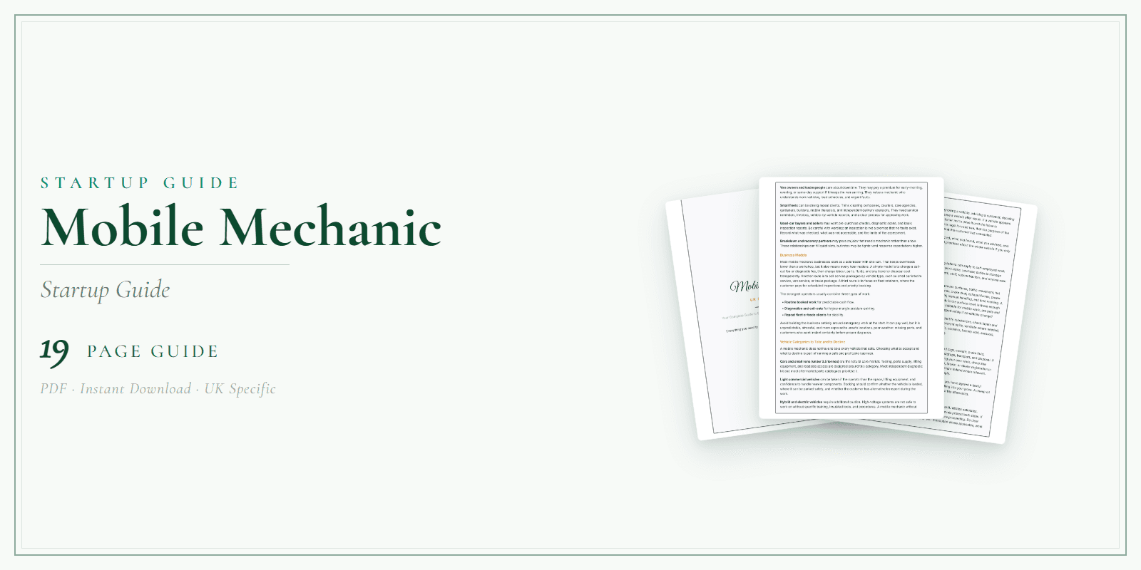 Mobile Mechanic — Startup Guide, PDF guide product overview
