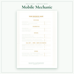 Mobile Mechanic — Price List & Service Menu, PDF sample pages