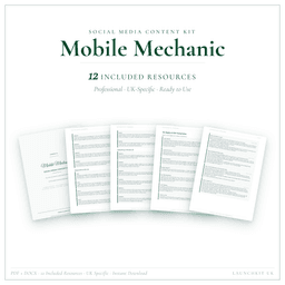 Mobile Mechanic — Social Media Content Kit, PDF and editable DOCX product preview