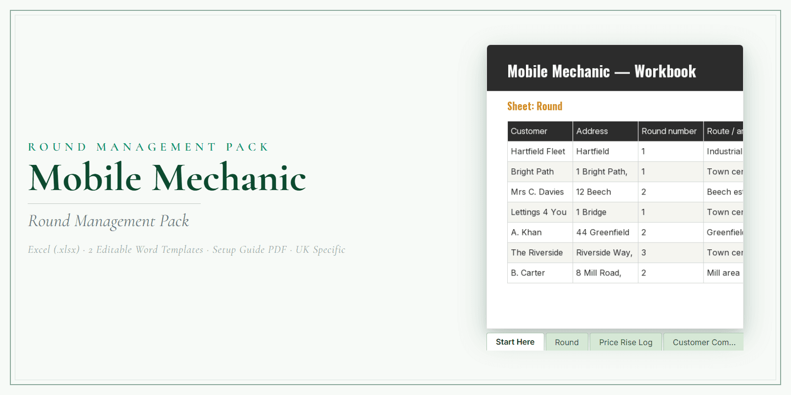 Mobile Mechanic — Round Management Pack, PDF product overview