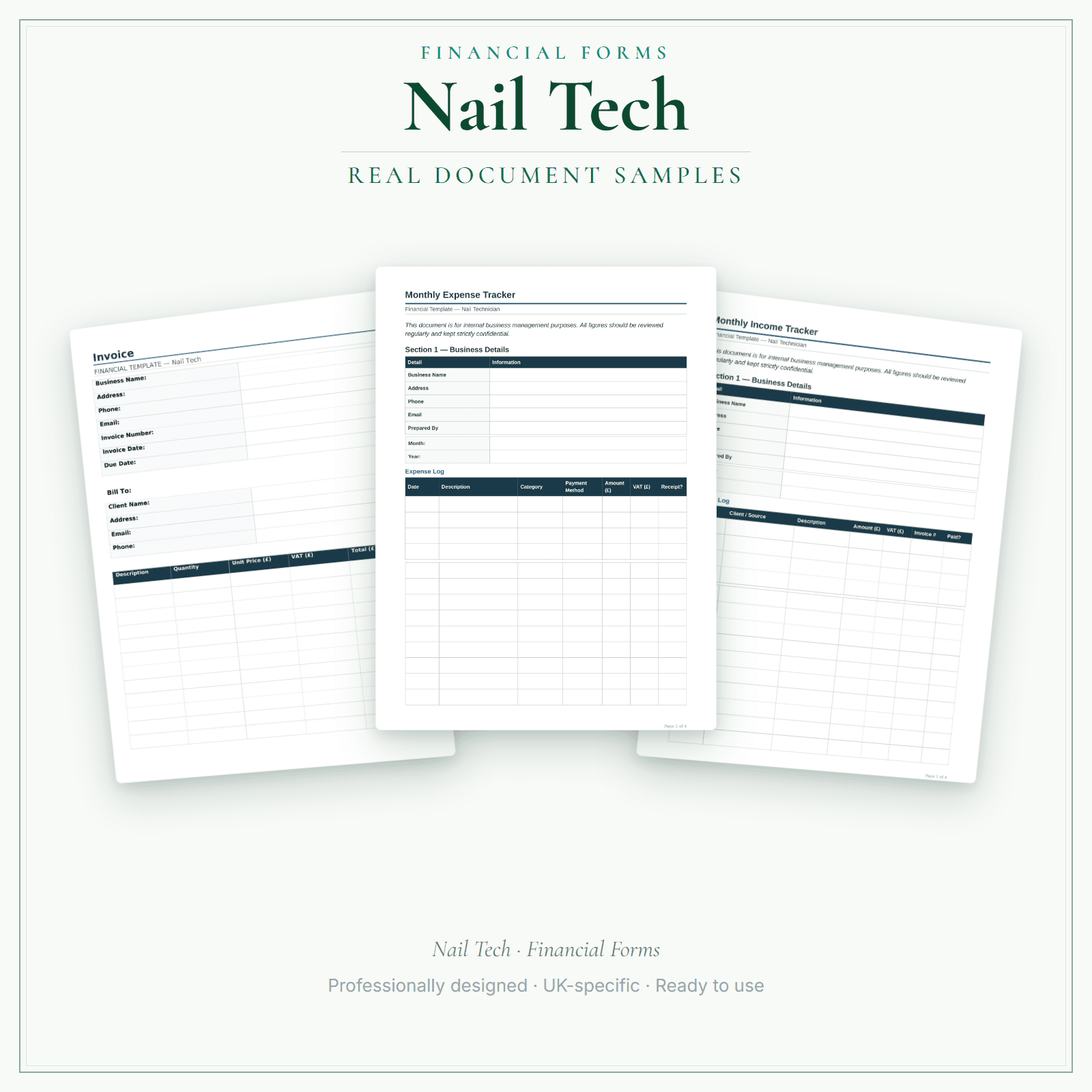 Financial Forms Bundle — Premium — sample document pages