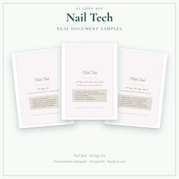 Nail Tech — AI Copy Kit, PDF and editable DOCX sample pages