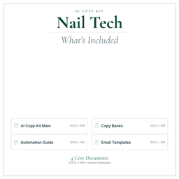 Nail Tech — AI Copy Kit, PDF and editable DOCX what's included preview