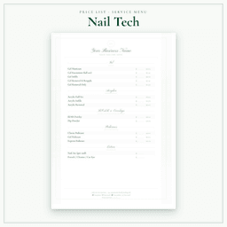 Nail Tech — Price List & Service Menu, PDF sample pages