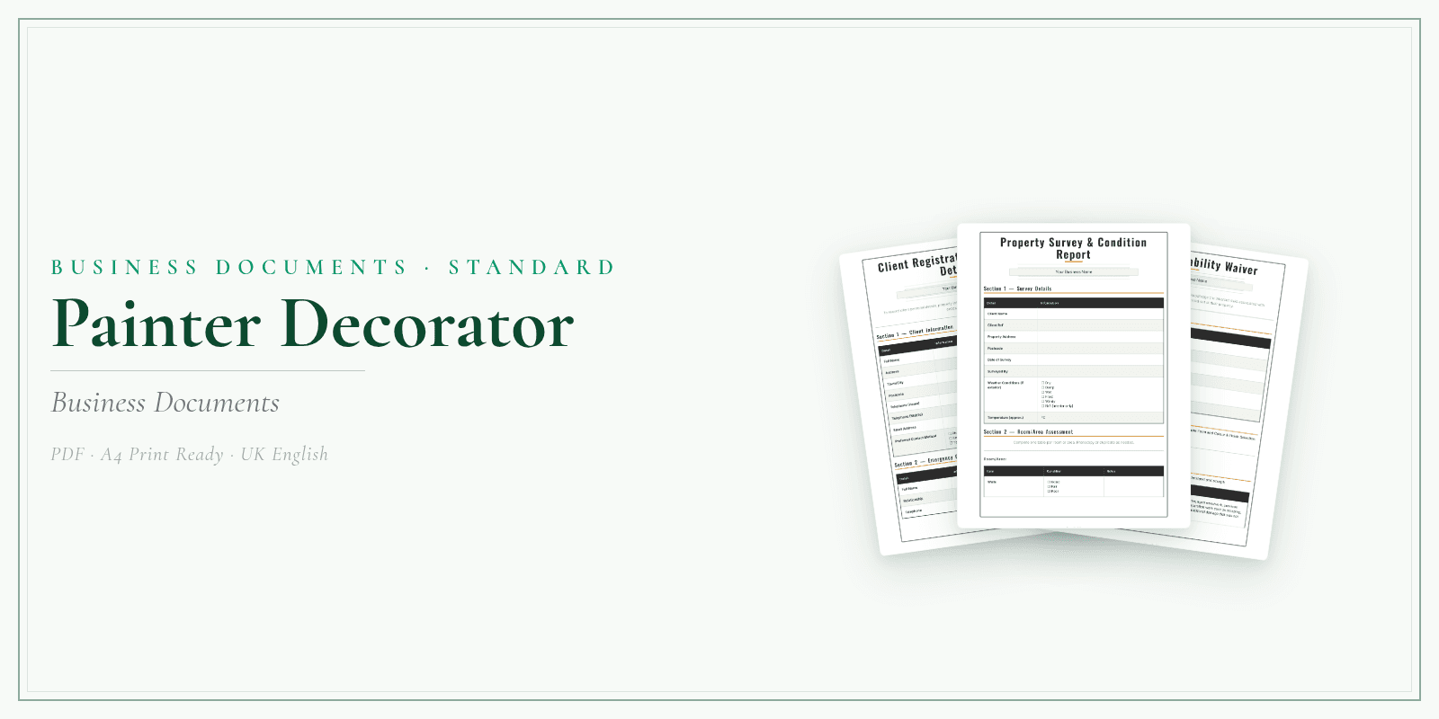 Painter Decorator — Business Documents — Standard, PDF with fillable header product overview