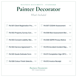 Painter Decorator — Business Documents — Standard, PDF with fillable header what's included preview