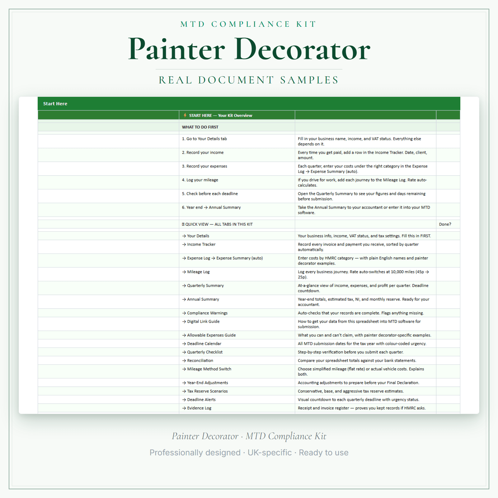 MTD Compliance Kit — Premium — sample document pages