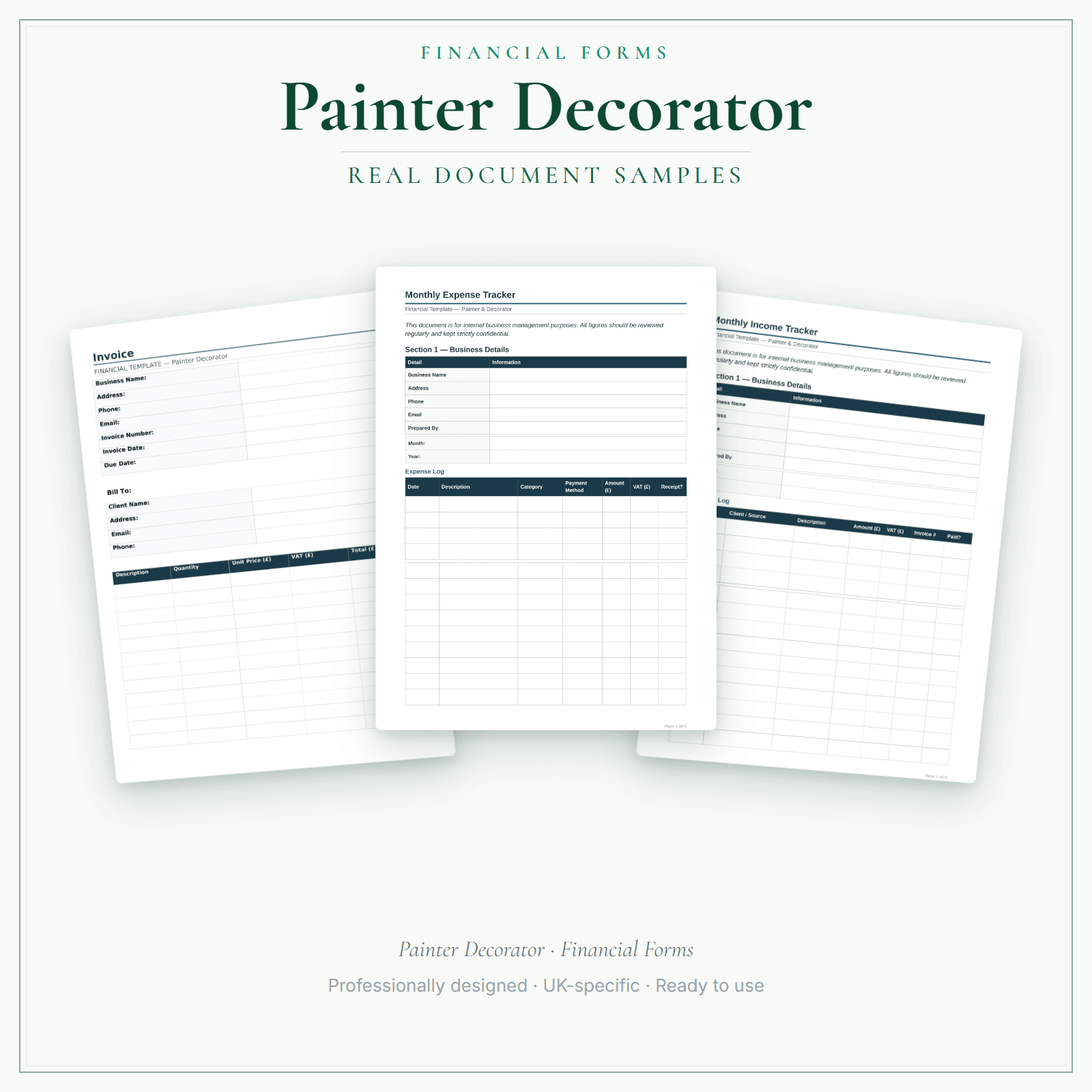 Financial Forms Bundle — Premium — sample document pages