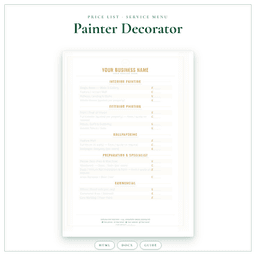 Painter Decorator — Price List & Service Menu, PDF product preview