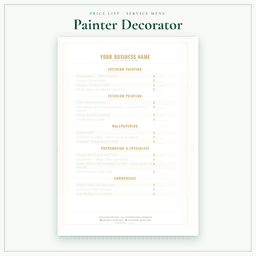 Painter Decorator — Price List & Service Menu, PDF sample pages