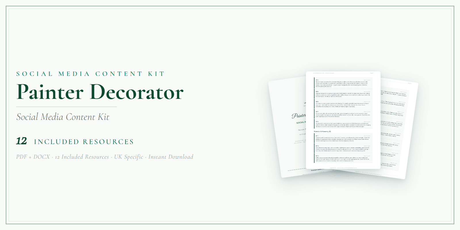 Painter Decorator — Social Media Content Kit, PDF and editable DOCX product overview
